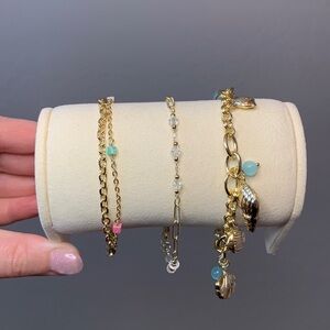 3 PC Set - NEW - Pretty Bird Real Yellow Gold Plated Charm Bracelets 7-8”